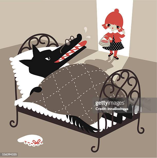 little red riding hood and the wolf - nightcap stock illustrations
