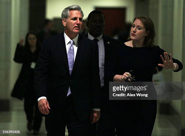 House Majority Whip Rep. Kevin McCarthy arrives at a news conference to introduce the new House Republican leadership for the next Congress November...