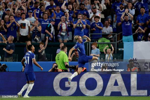 Mykhaylo Mudryk of Chelsea celebrates a goal during the second half of the pre season friendly match against the Brighton & Hove Albion at Lincoln...