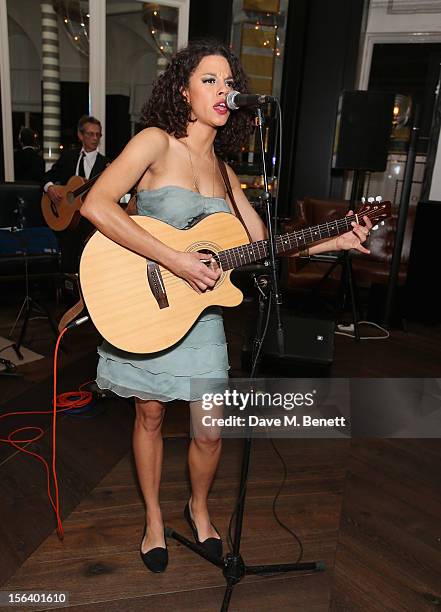 Anoushka Lucas performs as guests shows armed forces support at the 'Give Us Time' fundraiser held at Corinthia Hotel London on November 14, 2012 in...