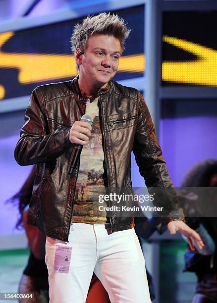 Singer/songwriter Michel Telo performs onstage during rehearsals for the 13th annual Latin GRAMMY Awards at the Mandalay Bay Events Center on...