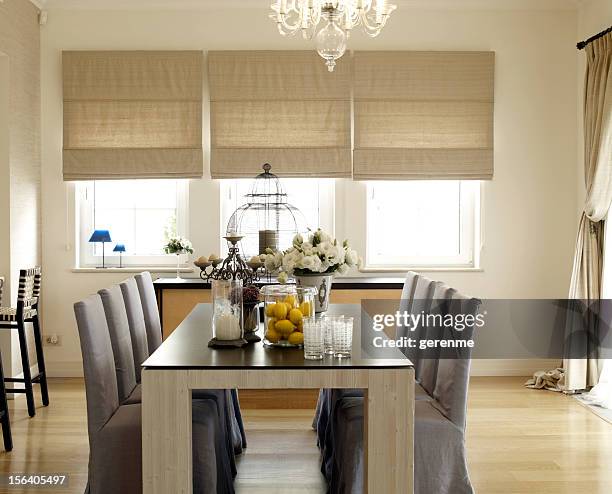 dining table - vertical blinds stock pictures, royalty-free photos & images