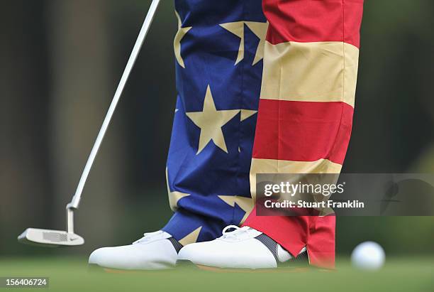 The stars and stripes trousers of John Daly of USA during the first round of the UBS Hong Kong open at The Hong Kong Golf Club on November 15, 2012...