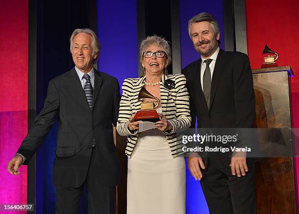 The Recording Academy President/CEO Neil Portnow and Gavin Lurssen present a Lifetime Achievement Award to singer/actress Rita Moreno at the 2012...