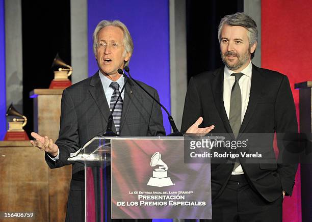 The Recording Academy President/CEO Neil Portnow and Gavin Lurssen speak at the 2012 Latin Recording Academy Special Awards during the 13th annual...