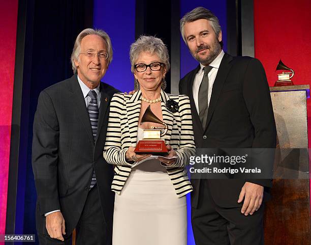 The Recording Academy President/CEO Neil Portnow and Gavin Lurssen present a Lifetime Achievement Award to singer/actress Rita Moreno at the 2012...