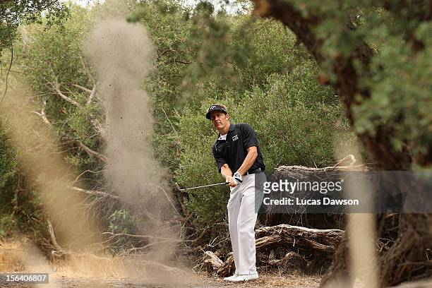 Stuart Appleby of Australia plays a shot during day one of the Australian Masters at Kingston Heath Golf Club on November 15, 2012 in Melbourne,...