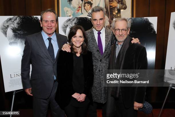Actors Tommy Lee Jones, Sally Field, Daniel Day-Lewis and director Steven Spielberg attend the special screening of Steven Spielberg's Lincoln at the...