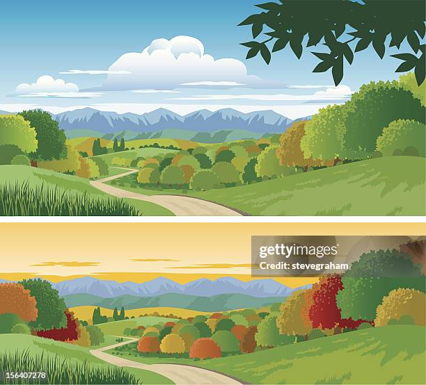 ilustraciones, imágenes clip art, dibujos animados e iconos de stock de campo - carretera de campo