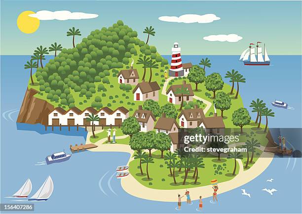 ilustrações de stock, clip art, desenhos animados e ícones de férias ilha tropical - island