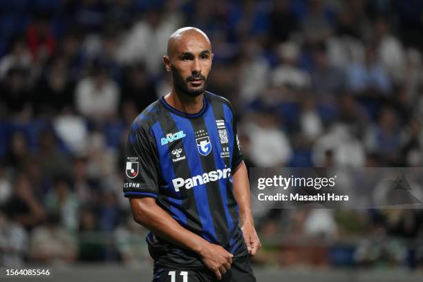 Issam Jebali of Gamba Osaka looks on during the preseason friendly between Celtic and Gamba Osaka at Panasonic Stadium Suita on July 22, 2023 in...