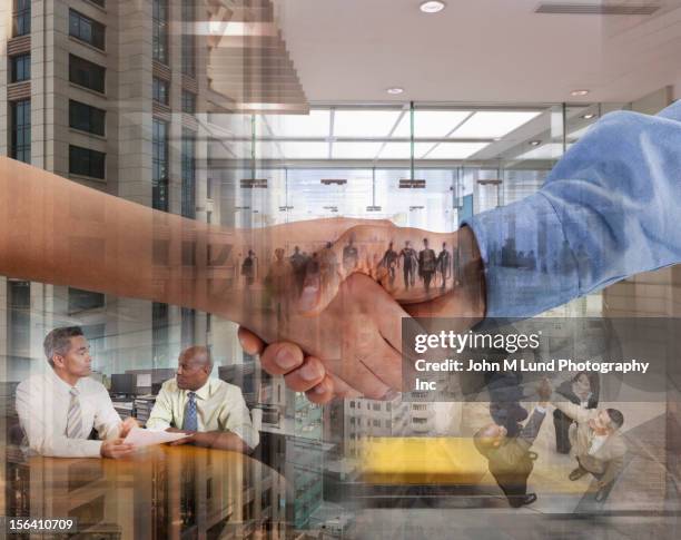 montage of business people working and shaking hands - takeover stock pictures, royalty-free photos & images