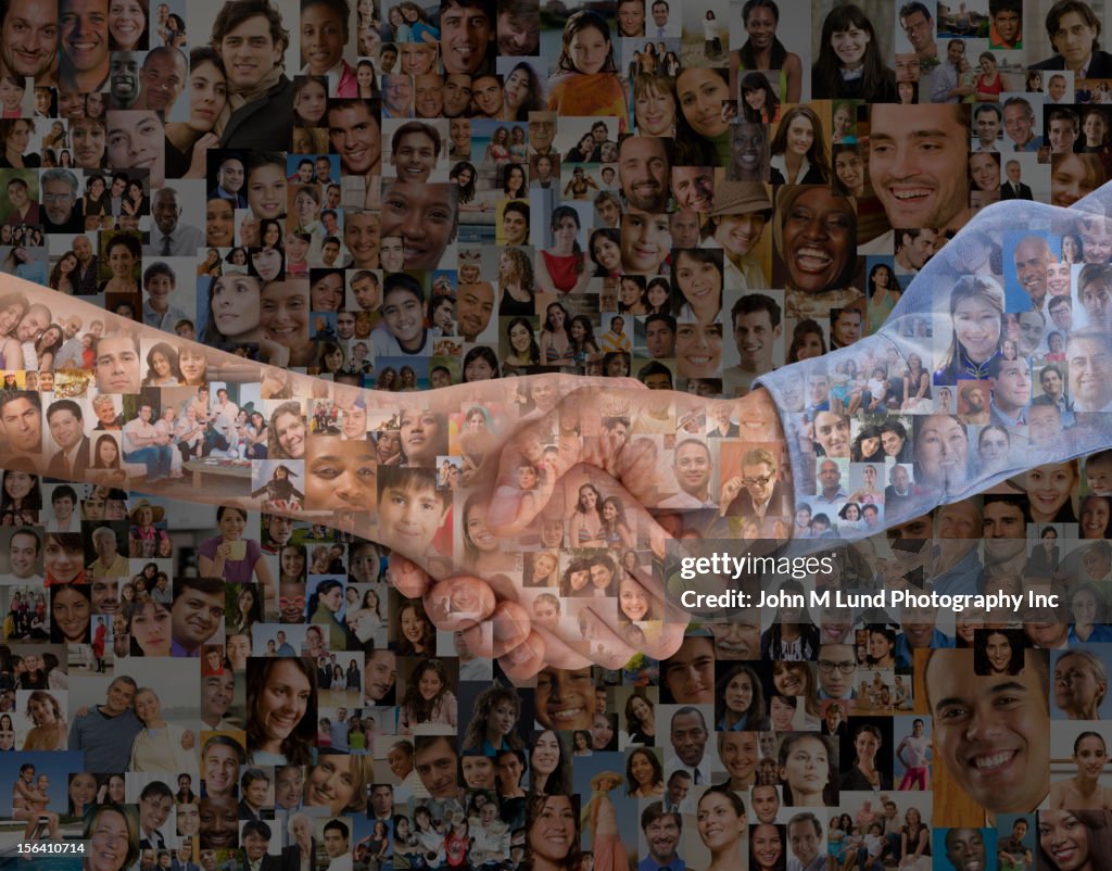 Montage of images of people and hand shaking