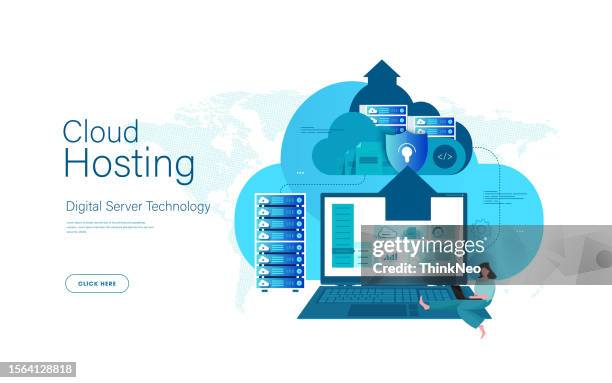 webhosting-konzept mit personencharakteren. - vpn stock-grafiken, -clipart, -cartoons und -symbole
