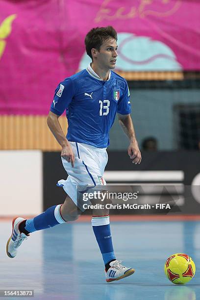 Gabriel Lima of Italy looks to pass against Spain during the FIFA Futsal World Cup, Quarter-Final match between Portugal and Italy at Nimibutr...