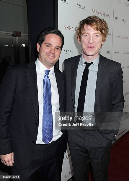 Actor Domhnall Gleeson and guest attend the premiere of Focus Features' "Anna Karenina" held at ArcLight Cinemas on November 14, 2012 in Hollywood,...