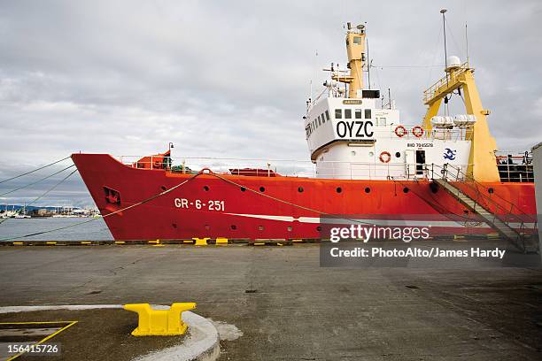 ship docked in harbor - iceland harbour stock-fotos und bilder