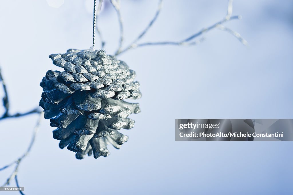 Silver pine cone ornament