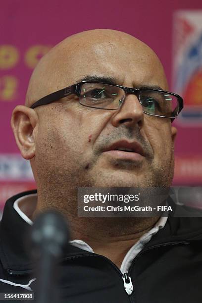 Coach Pablo Prieto of Libya speaks to the media during a press conference for the FIFA Futsal World Cup Thailand 2012 at Korat Chatchai Hall on...