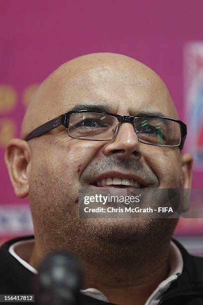 Coach Pablo Prieto of Libya speaks to the media during a press conference for the FIFA Futsal World Cup Thailand 2012 at Korat Chatchai Hall on...