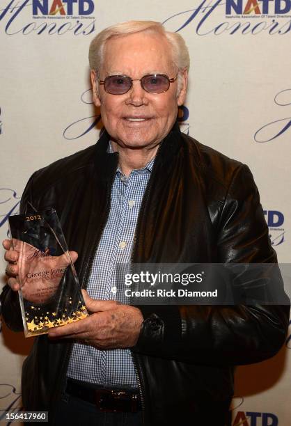 Singer/Songwriter George Jones and his NATD Award during the 2012 NATD Honors at The Hermitage Hotel on November 14, 2012 in Nashville, Tennessee.