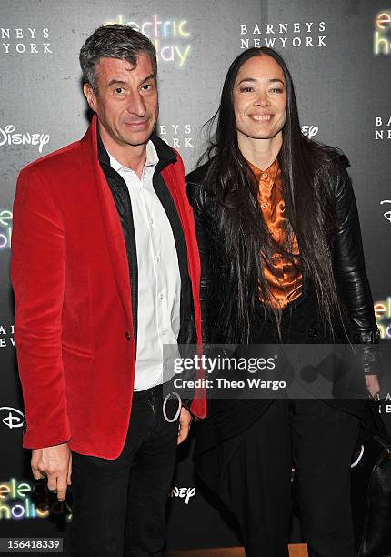 Maurizio Cattelan and Cecilia Dean attend Barneys New York And Disney Electric Holiday Window Unveiling Hosted By Sarah Jessica Parker, Bob Iger, And...