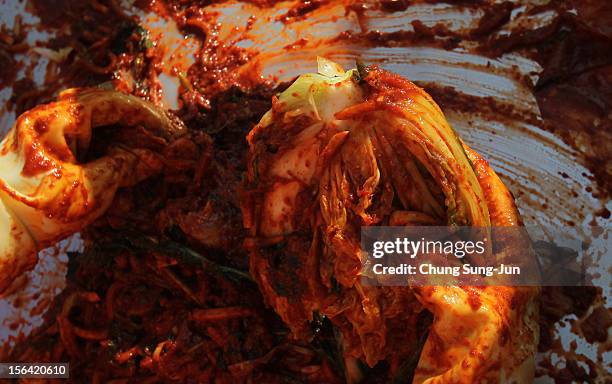 Kimchi for donation to the poor in preparation for winter in front of City Hall on November 15, 2012 in Seoul, South Korea. Kimchi is a traditional...