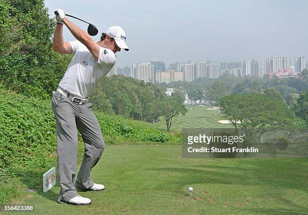 Rory McIlroy of Northern Ireland plays a shot during the first round of the UBS Hong Kong open at The Hong Kong Golf Club on November 15, 2012 in...