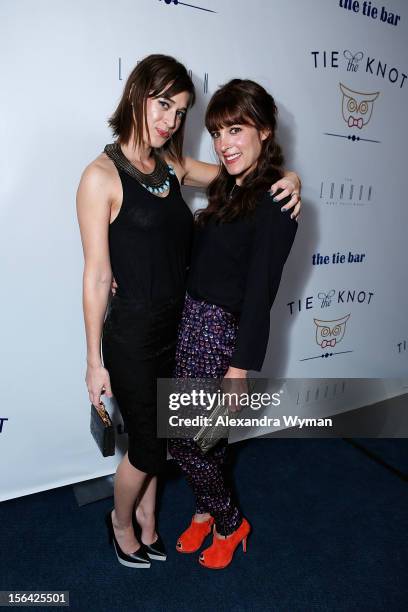 Lizzy Caplan and Leslie Sloane at the launch of Tie The Knot, a charity benefitting marriage equality through the sale of limited edition bowties...