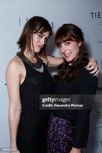 Lizzy Caplan and Leslie Sloane at the launch of Tie The Knot, a charity benefitting marriage equality through the sale of limited edition bowties...