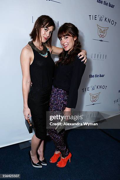 Lizzy Caplan and Leslie Sloane at the launch of Tie The Knot, a charity benefitting marriage equality through the sale of limited edition bowties...