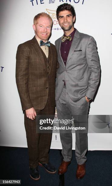 Actor Jesse Tyler Ferguson and partner Justin Mikita attend the launch of Tie The Knot hosted by Ferguson and Mikita at The London West Hollywood on...