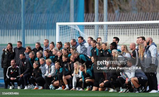 Players of Germany pose for a team photograph during a Germany Training Session at Melbourne Rectangular Stadium on July 23, 2023 in Melbourne /...