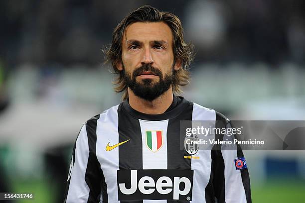 Andrea Pirlo of Juventus FC looks on prior to the UEFA Champions League Group E match between Juventus FC and FC Nordsjaelland at Juventus Arena on...