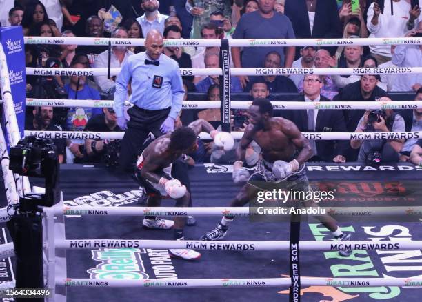 Terrence Crawford dominates towards Errol Spence Jr. During the World Welterweight Championship bout at T-Mobile Arena in Las Vegas, Nevada, United...