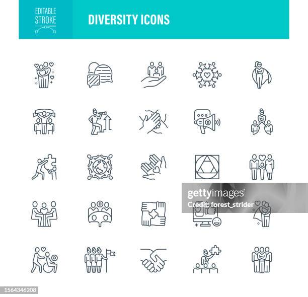 illustrations, cliparts, dessins animés et icônes de icônes de diversité contour modifiable - diversité raciale