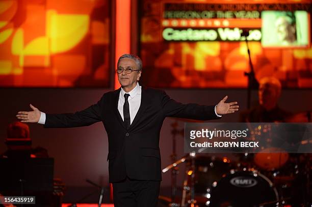 Brazilian musician Caetano Veloso performs at the 2012 Latin Recording Academy Person of the Year gala in his honor on November 14, 2012 in Las...