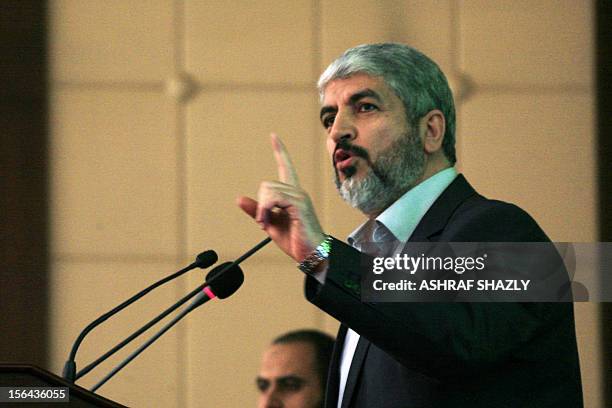 Exiled political chief of the Palestinian Islamist movement Hamas, Khaled Meshaal, attends a major conference of Sudanese Islamists in Khartoum on...