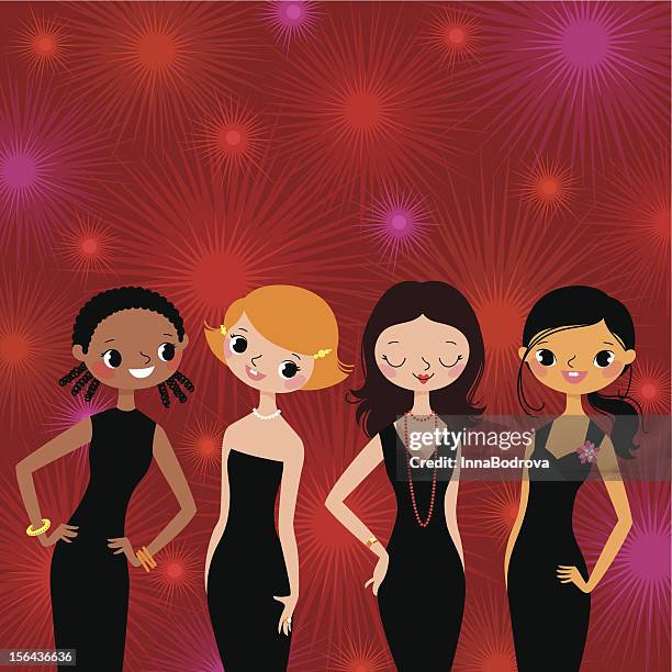 girls on a party. - cocktail dress stock illustrations