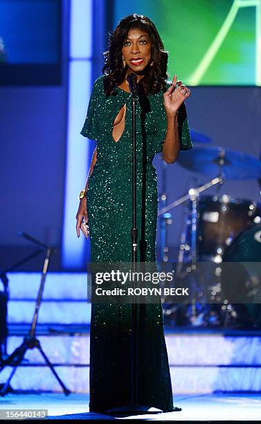 Singer Natalie Cole performs at the 2012 Latin Recording Academy Person of the Year gala, honoring musician Caetano Veloso of Brazil, on November 14,...