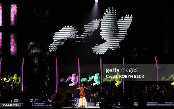 Lila Downs performs at the 2012 Latin Recording Academy Person of the Year gala, honoring musician Caetano Veloso of Brazil, on November 14, 2012 in...
