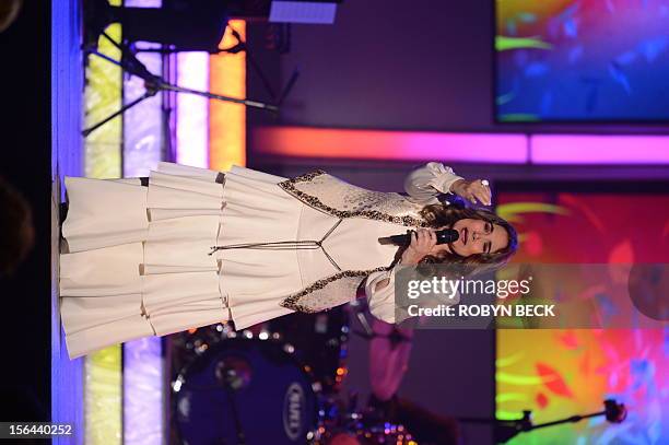 Tania Libertad performs at the 2012 Latin Recording Academy Person of the Year gala, honoring musician Caetano Veloso of Brazil, on November 14, 2012...
