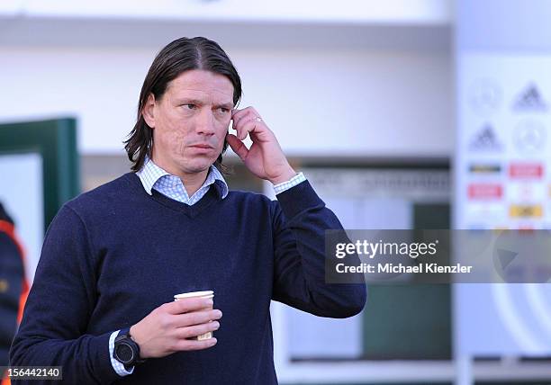 Headcoach of Germany, Christian Ziege looks on before the International Friendly match between U19 Germany and U19 France at Rheinstadium on November...