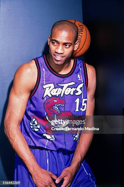 Vince Carter of the Toronto Raptors poses for a portrait during a behind the scenes shoot circa 1999 at the Air Canada Centre in Toronto, Canada....