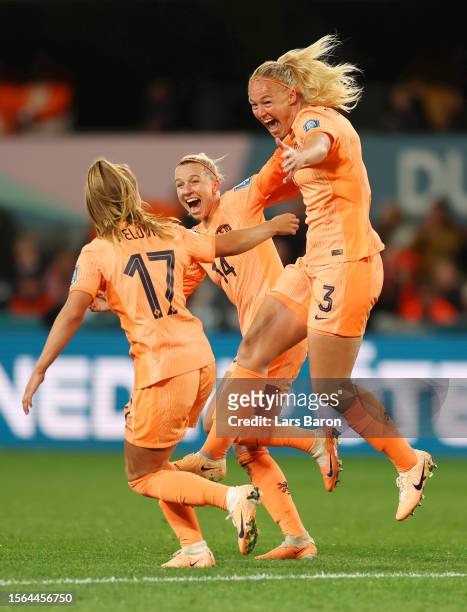 Stefanie Van Der Gragt of Netherlands celebrates after scoring her team's first goal during the FIFA Women's World Cup Australia & New Zealand 2023...