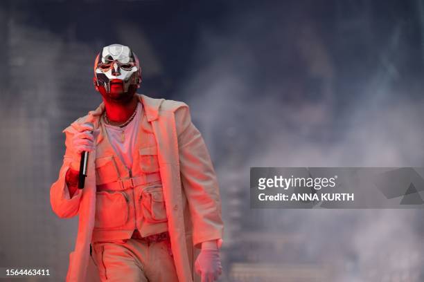 Canadian singer Abel Makkonen Tesfaye, aka The Weeknd, performs on stage during a concert at the Stade de France in Saint-Denis, Paris' suburb, on...