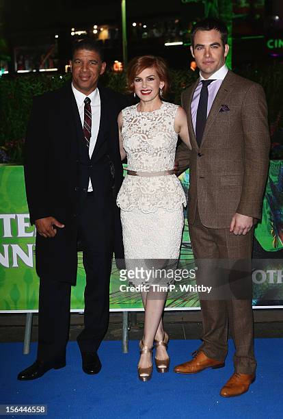 Director Peter Ramsey, actress Isla Fisher and actor Chris Pine attend the UK Premiere of 'Rise of the Guardians' at Empire Leicester Square on...