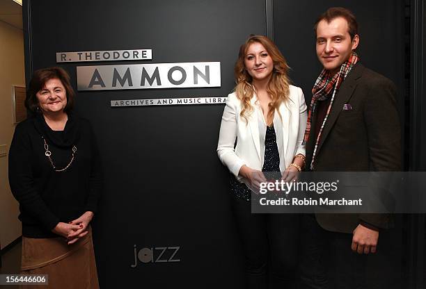 Sandra Williams, Alexa Ammon and Greg Ammon attend the ribbon cutting for The Ammon Archives and Music Library at Jazz at Lincoln Center on November...