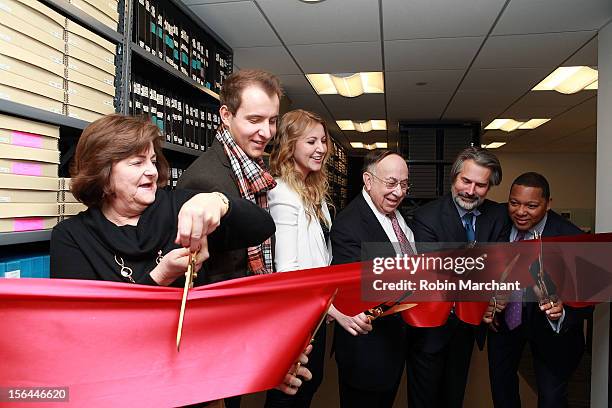 Sandra Williams, Greg Ammon, Alexa Ammon, Wynton Marsalis, Greg Scholl, Robert Appel attend the ribbon cutting for The Ammon Archives and Music...