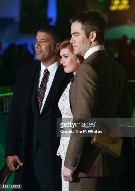 Director Peter Ramsey, actress Isla Fisher and actor Chris Pine attend the UK Premiere of 'Rise of the Guardians' at Empire Leicester Square on...